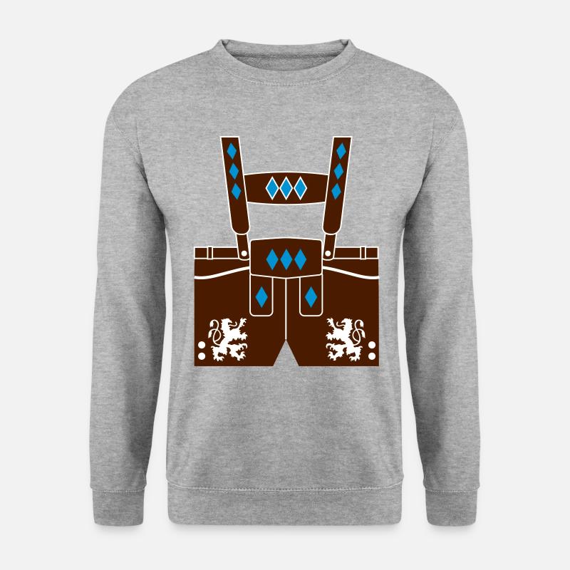 Lederhose mit Loewen - Unisex Pullover - Weißgrau meliert