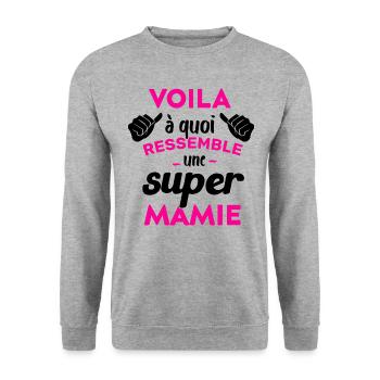 Super Mamie Cadeau Humour Personnalisé - Sweat-shirt Unisexe - gris chiné - Devant - Alina (178cm) & Michal (187cm)