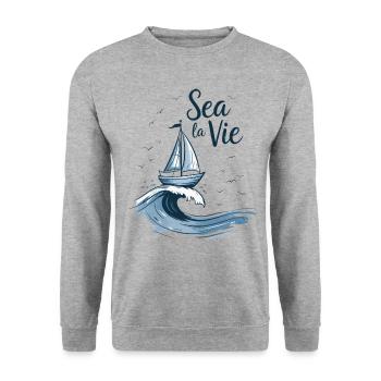 Slogan Vie Marine Voilier Mer - Sweat-shirt Unisexe - gris chiné - Devant - Alina (178cm) & Michal (187cm)