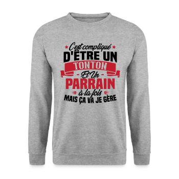 Un Tonton Et Un Parrain À La Fois Mais Ça Va Gère - Sweat-shirt Unisexe - gris chiné - Devant - Alina (178cm) & Michal (187cm)