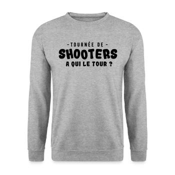 Alcool humour shooters à qui le tour - Sweat-shirt Unisexe - gris chiné - Devant - Alina (178cm) & Michal (187cm)