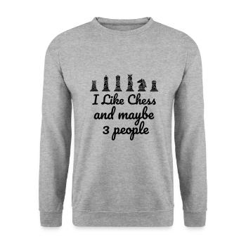 CHESS: I Like Chess - Unisex Pullover - Weißgrau meliert - Vorne - Alina (178cm) & Michal (187cm)