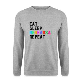 Cadeau de théâtre: manger, dormir, répéter, répéter - Sweat-shirt Unisexe - gris chiné - Devant - Alina (178cm) & Michal (187cm)