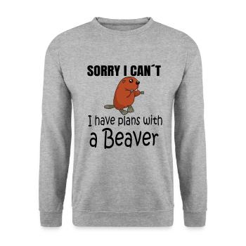BEAVER: Plans with a Beaver - Unisex Pullover - Weißgrau meliert - Vorne - Alina (178cm) & Michal (187cm)