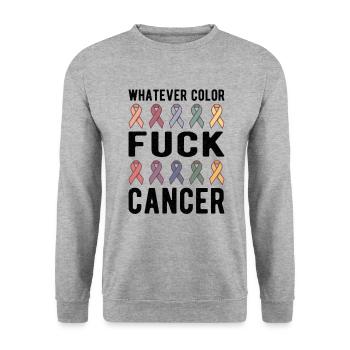 Fuck Cancer Cancer Awareness Whatever Color - Unisex Pullover - Weißgrau meliert - Vorne - Alina (178cm) & Michal (187cm)