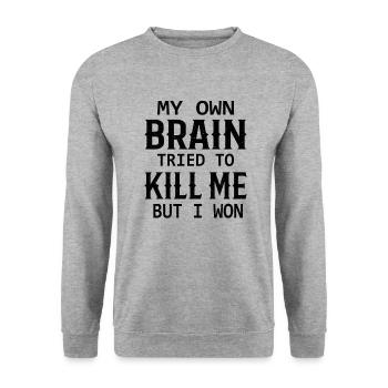 Stroke Survivor Stroke Awareness : My own Brain - Unisex Sweatshirt - salt & pepper - Front - Alina (178cm) & Michal (187cm)