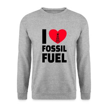 OILFIELD OIL WORKER FOISSIL FUEL love Fossil Fuel - Unisex Pullover - Weißgrau meliert - Vorne - Alina (178cm) & Michal (187cm)