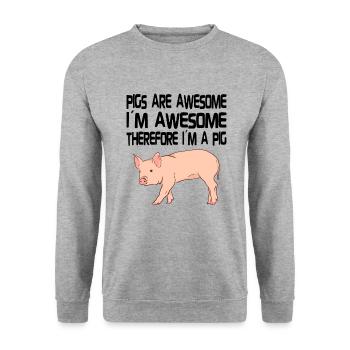 PIG OWNER / PIG FARMER GIFT IDEA: Pigs Are Awesome - Unisex Pullover - Weißgrau meliert - Vorne - Alina (178cm) & Michal (187cm)