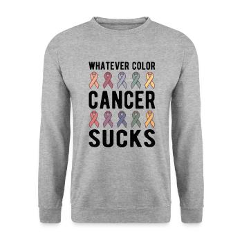 Cancer Sucks Cancer Awareness Whatever Color - Unisex Pullover - Weißgrau meliert - Vorne - Alina (178cm) & Michal (187cm)