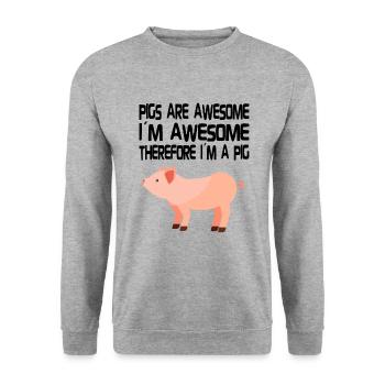PIG OWNER / PIG FARMER GIFT IDEA: Pigs Are Awesome - Unisex Pullover - Weißgrau meliert - Vorne - Alina (178cm) & Michal (187cm)
