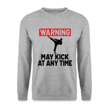MARTIAL ARTS KARATE GIFT IDEA: Warning may kick - Unisex Sweatshirt - salt & pepper - Front - Alina (178cm) & Michal (187cm)