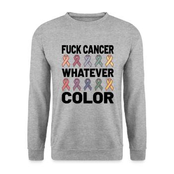 Fuck Cancer Cancer Awareness Whatever Color - Unisex Pullover - Weißgrau meliert - Vorne - Alina (178cm) & Michal (187cm)
