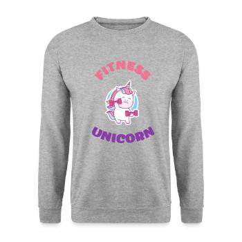 Fitness Unicorn, EInhorn, Magic, Regenbogen, Train - Unisex Pullover - Weißgrau meliert - Vorne - Alina (178cm) & Michal (187cm)