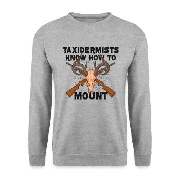 Drôle de taxidermiste taxidermie trophée de chasse - Sweat-shirt Unisexe - gris chiné - Devant - Alina (178cm) & Michal (187cm)