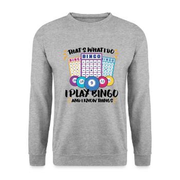 Bingo Card Game Grandma Bingo Player Bingo Cards - Unisex Pullover - Weißgrau meliert - Vorne - Alina (178cm) & Michal (187cm)