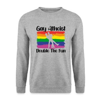 Gay LGBTQ Atheist Atheism Anti Religion Securalism - Unisex Pullover - Weißgrau meliert - Vorne - Alina (178cm) & Michal (187cm)