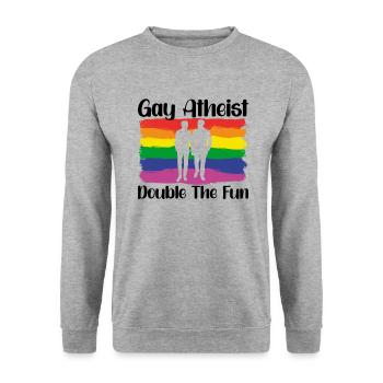 Gay LGBTQ Atheist Atheism Anti Religion Securalism - Unisex Pullover - Weißgrau meliert - Vorne - Alina (178cm) & Michal (187cm)