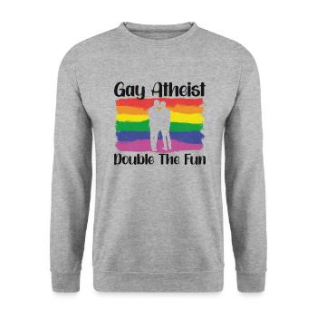 Gay LGBTQ Atheist Atheism Anti Religion Securalism - Unisex Pullover - Weißgrau meliert - Vorne - Alina (178cm) & Michal (187cm)