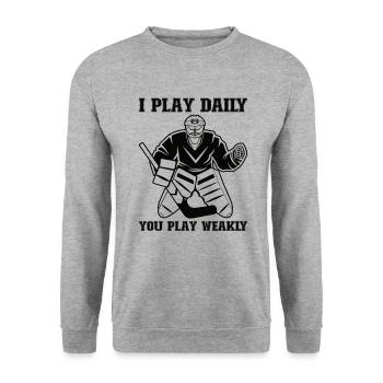 Eishockey-spieler Lustiger Eishockey-team-tormann - Unisex Pullover - Weißgrau meliert - Vorne - Alina (178cm) & Michal (187cm)
