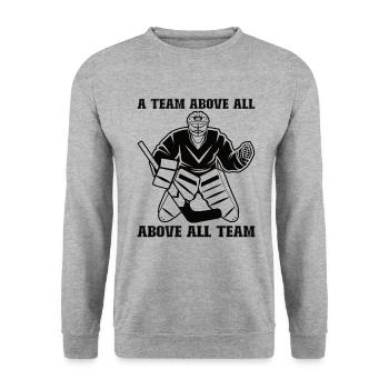 Eishockey-spieler Lustiger Eishockey-team-tormann - Unisex Pullover - Weißgrau meliert - Vorne - Alina (178cm) & Michal (187cm)