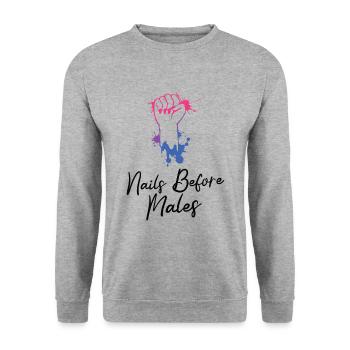 Nail Tech Nail Technician Manicurist Nails Artist - Unisex Pullover - Weißgrau meliert - Vorne - Alina (178cm) & Michal (187cm)
