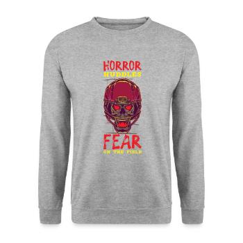 Lustiger Horror Fußballfan Horror Besessener - Unisex Pullover - Weißgrau meliert - Vorne - Alina (178cm) & Michal (187cm)