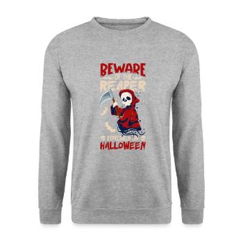 Lustiger Sensenmann-liebhaber Halloween Horror - Unisex Pullover - Weißgrau meliert - Vorne - Alina (178cm) & Michal (187cm)
