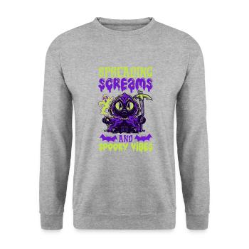 Lustiger Sensenmann-liebhaber Halloween Horror - Unisex Pullover - Weißgrau meliert - Vorne - Alina (178cm) & Michal (187cm)