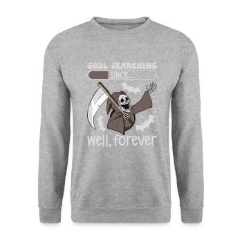 Lustiger Sensenmann-liebhaber Halloween Horror - Unisex Pullover - Weißgrau meliert - Vorne - Alina (178cm) & Michal (187cm)