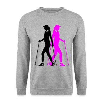 Nordic Walking Woman Silhouette - Unisex Sweatshirt - salt & pepper - Front - Alina (178cm) & Michal (187cm)