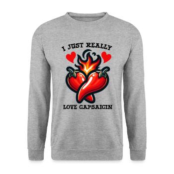 Scharfes Essen Liebhaber Von Chili Peppers Chef - Unisex Pullover - Weißgrau meliert - Vorne - Alina (178cm) & Michal (187cm)