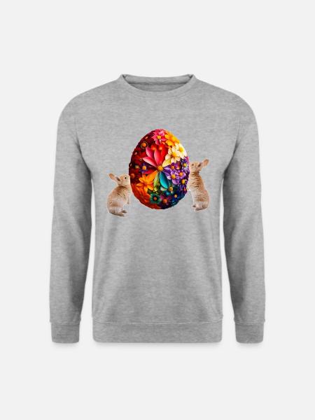 Blumenosterei mit Häschen - Unisex Pullover - Weißgrau meliert
