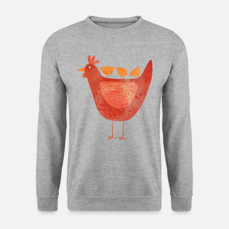 Henne und Küken - Unisex Pullover - Weißgrau meliert