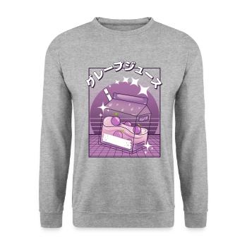 Retro japanischer Traubensaft - Vaporwave Ästhetik - Unisex Pullover - Weißgrau meliert - Vorne - Alina (178cm) & Michal (187cm)
