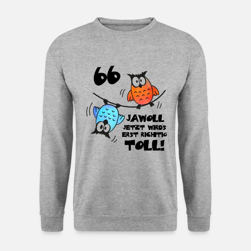 Eulen Frauen Männer 66. Geburtstag 66 Jahre - Unisex Pullover - Weißgrau meliert