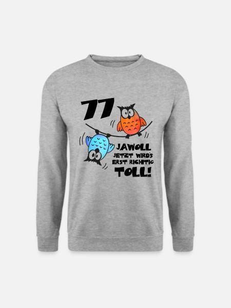 Eulen Frauen Männer 77. Geburtstag 77 Jahre - Unisex Pullover - Weißgrau meliert