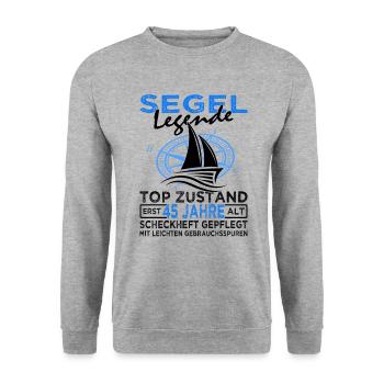 Segel Legende 45 Jahre - Segeln - Segelboot - Unisex Pullover - Weißgrau meliert - Vorne - Alina (178cm) & Michal (187cm)