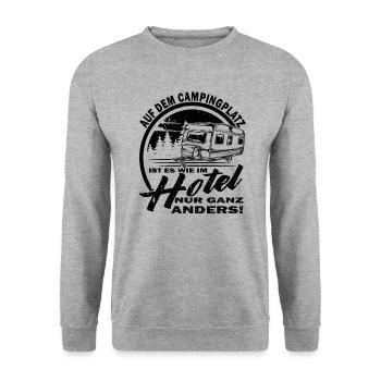 Camping - Motorhome - Caravan - Camping friends - Unisex Sweatshirt - salt & pepper - Front - Alina (178cm) & Michal (187cm)