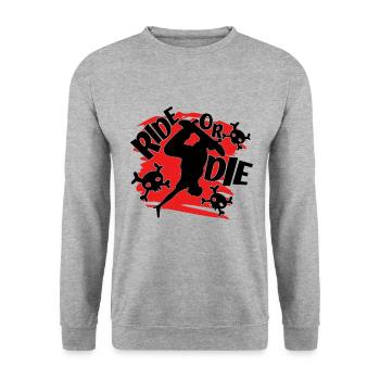 Skater - Ride Or Die With Skulls Skateboarder - Unisex Sweatshirt - salt & pepper - Front - Alina (178cm) & Michal (187cm)