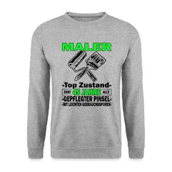 Maler Top Zustand - 45. Geburtstag - Unisex Pullover - Weißgrau meliert - Vorne - Alina (178cm) & Michal (187cm)