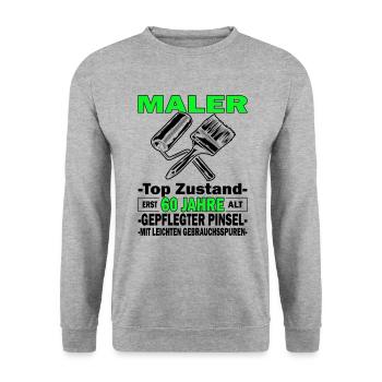 Maler Top Zustand - 60. Geburtstag - Unisex Pullover - Weißgrau meliert - Vorne - Alina (178cm) & Michal (187cm)