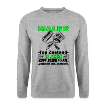 Maler Top Zustand - 20. Geburtstag - Unisex Pullover - Weißgrau meliert - Vorne - Alina (178cm) & Michal (187cm)