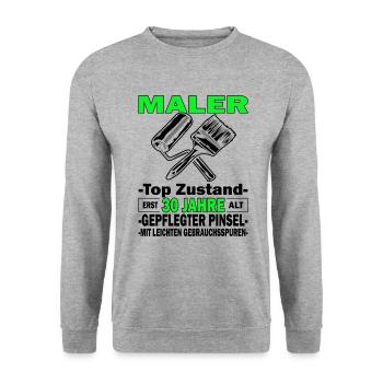 Maler Top Zustand - 30. Geburtstag - Unisex Pullover - Weißgrau meliert - Vorne - Alina (178cm) & Michal (187cm)