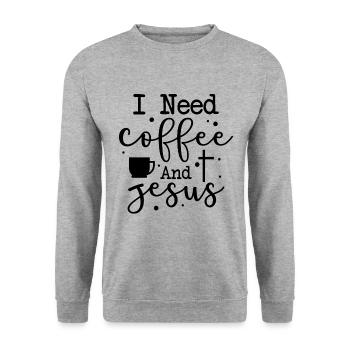 I Need Coffee And Jesus - Unisex Pullover - Weißgrau meliert - Vorne - Alina (178cm) & Michal (187cm)