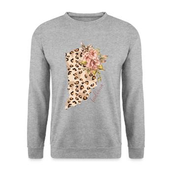 Leopard Pattern Map Leo State Of Indiana - Unisex Sweatshirt - salt & pepper - Front - Alina (178cm) & Michal (187cm)