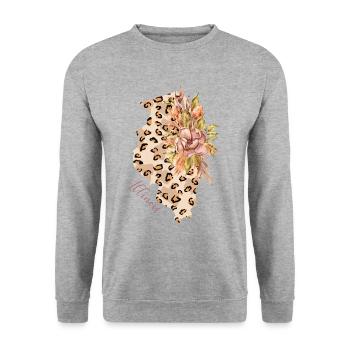 Illinois Leopard-pattern Map Leo State - Unisex Sweatshirt - salt & pepper - Front - Alina (178cm) & Michal (187cm)