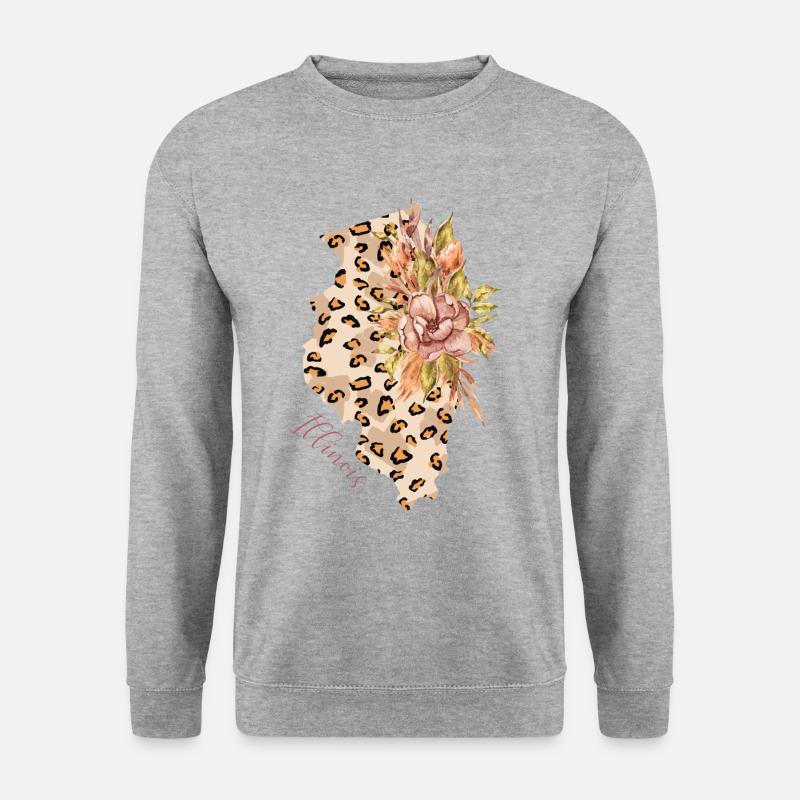 Illinois Leopard-pattern Carte Leo State - Sweat-shirt Unisexe - gris chiné