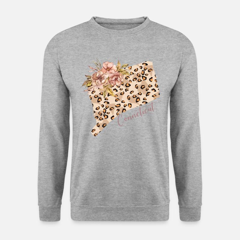 Leopard Print Map State Cenneticut - Sweat-shirt Unisexe - gris chiné