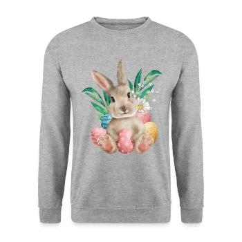 Aquarell-osterhase Und -eier - Unisex Pullover - Weißgrau meliert - Vorne - Alina (178cm) & Michal (187cm)