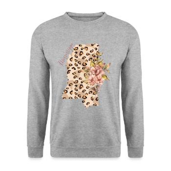 Mississippi Leopard Pattern Map Leo - Unisex Sweatshirt - salt & pepper - Front - Alina (178cm) & Michal (187cm)